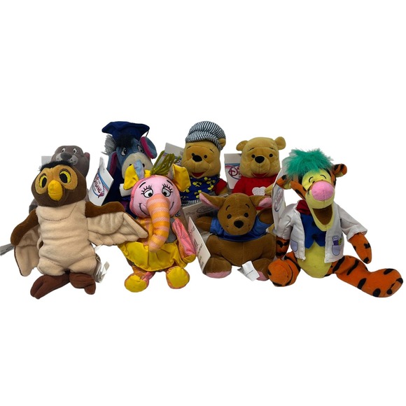 Vintage Disney Store Winnie the Pooh Bean Bag Lot of 8 Plush‎ Stuffed Toy NWT